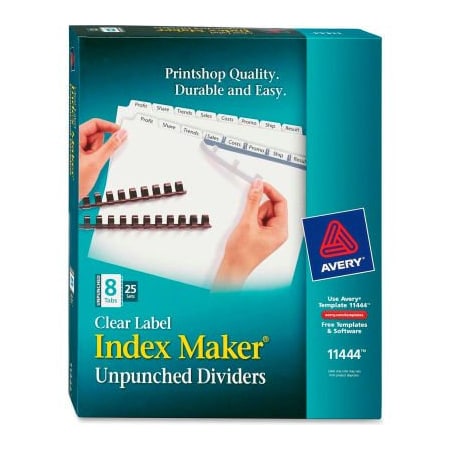 Avery Dennison Avery Index Maker Clear Label Divider, Blank, 8.5"x11", 8 Tabs, 25 Sets, White/White 11444